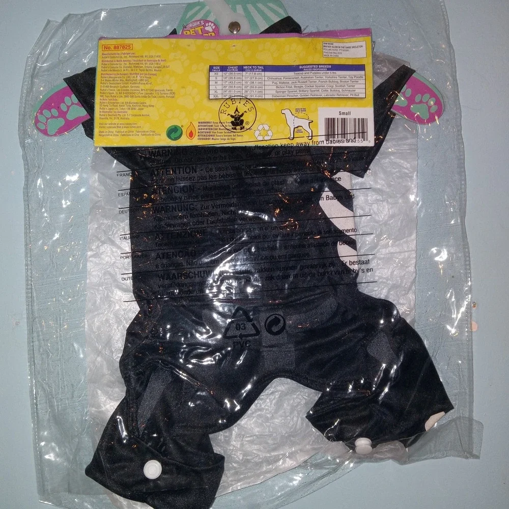 NWT GLOW IN THE DARK BONES SKELETON PET DOG‎ COSTUME - RUBIE'S PET SHOP - SZ S